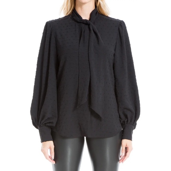 Max Studio Tops - Max Studio | Clip Dot Tie Neck Long Sleeve Blouse